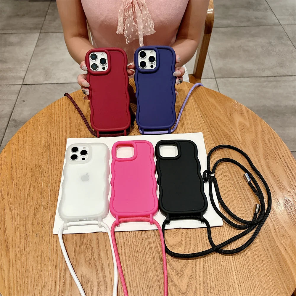 Coque de téléphone pour iPhone 17 16 15 14 13 Pro Max 5G 16ProMax, bandoulière avec lanière réglable, couverture souple