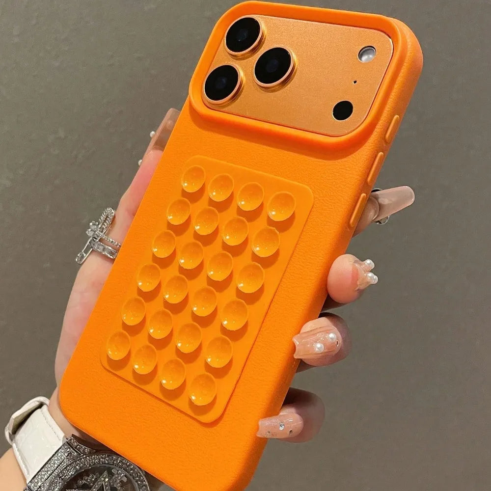 Coque de téléphone de luxe à motif Litchi, support à ventouse 3D, antichoc, pour iPhone 17 16 15 14 13 12 11 Pro Max X XS XR 16E